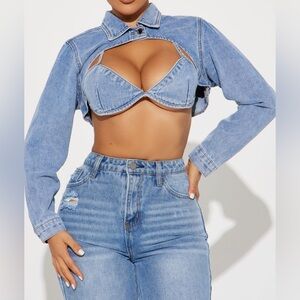 Denim 2 Piece Cropped Jacket/Matching Bralette